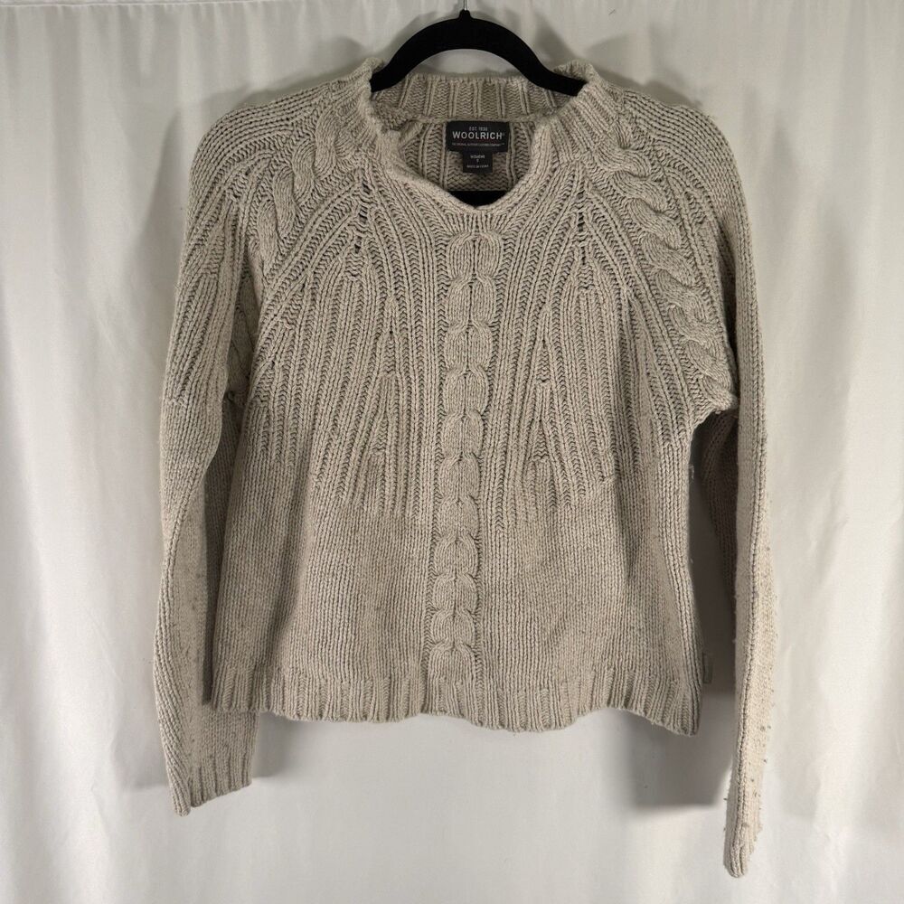 Woolrich Sweater Women's Small Beige Cream Cable Knit V-Neck